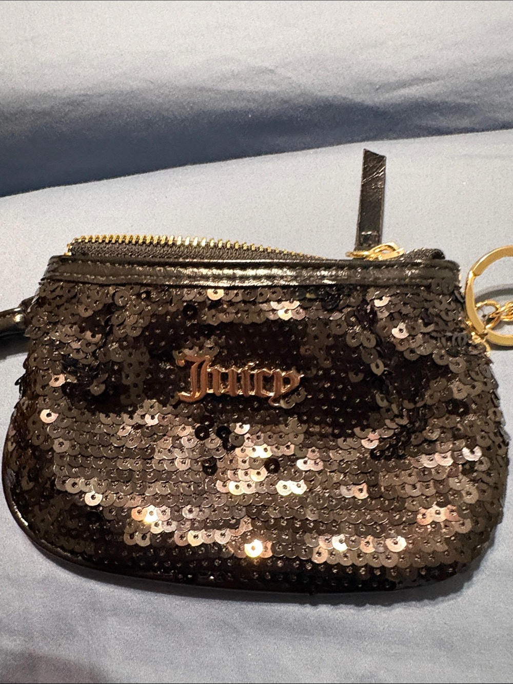 Juicy Couture Black Sequin Wristlet Pouch with Logo purse charm. - Picture 6 of 7